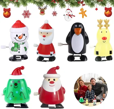 Productafbeelding van Booaee opwindspeelgoed - Set van 6 - Kerst-opwindspeelgoed - PinguÃ¯n - Rendier - Kerstboom - Sneeuwpop - Kerstman