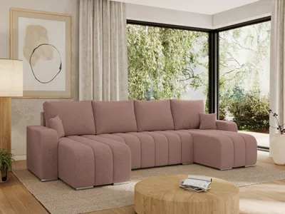 Produktbild von MKS MEBLE Sofa mit Schlaffunktion - Ecksofa mit Schlaffunktion und Bettkasten - Sofa 5 Sitzer - Schlafsofa - Couch - Schlafsofa mit Bettkasten - Kirasso U -Rosa Boucle