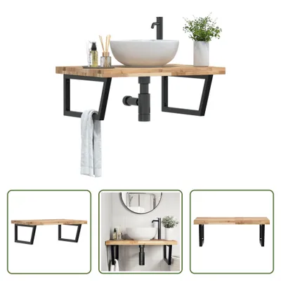 Zdjęcie produktu dla The Living Store Półka pod umywalkę do montażu na ścianie ze stali i drewna akacjowego
