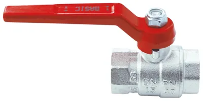 Produktbild von Kugelventil mit rotem Griff vernickelt Innengewinde 1/2 Zoll