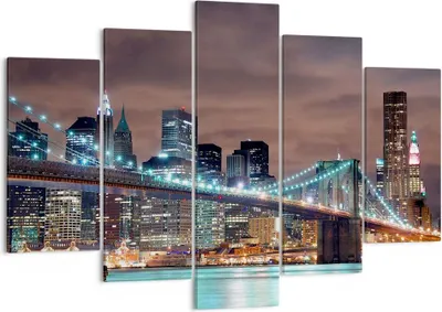 Produktbild von Bild auf Leinwand - Leinwandbild - Stadt Brücke Wolkenkratzer - 150x100cm - Wand Bild - Wanddeko - Leinwanddruck - Bilder - Kunstdruck - Wanddekoration - Leinwand bilder - Wandkunst - EA150x100-0218
