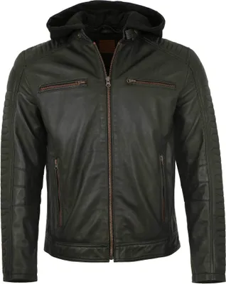 Produktbild von Redpoint - Herren Lederjacke Bikerjacke Kapuze Lammnappa schwarz : 60