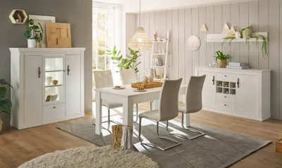 Produktbild von Esszimmer Set 4-teilig "Fiastra" weiß Pinie Landhaus, Soft-Close und LED