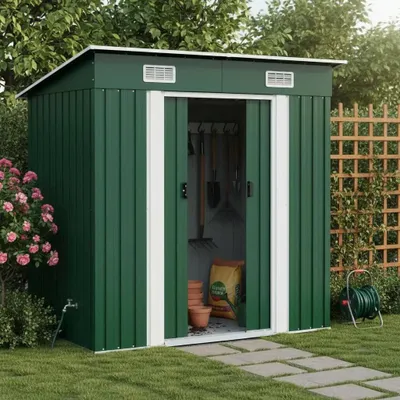 Image de Abri de jardin - Abri de rangement en métal - Étanche - Stockage extérieur - Structure en plastique - Vert armée