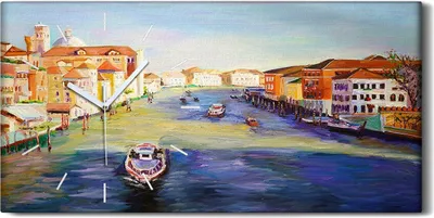 Produktbild von Dekor Leinwand Uhr Wandbilder 60x30 Venedig Italien Stadt Wasser boote - weiße Hände