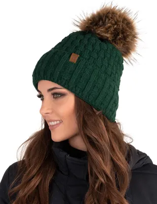 Immagine prodotto di Cappello invernale Vivisence con pompon da donna misura universale - Caldo per l'inverno e l'autunno Elegante copricapo con pompon da donna Cappello classico - Verde