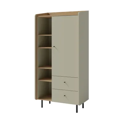 Produktbild von Bücherregal ALEX 80x170 cm – Standregal mit 1 Tür & 2 Schubladen & 6 Einlegeböden – Eukalyptus