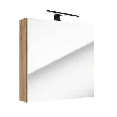 Produktbild von Badezimmer Spiegelschrank 60 cm mit LED Aufbauleuchte LUCCA-107 in Eiche Nb., B/H/T: ca. 60/65/15 cm