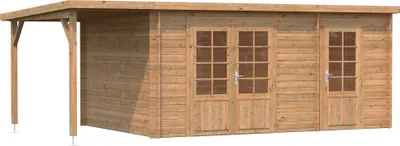 Produktbild von Palmako Gartenhaus Ella 13,1 m² Zweiraumhaus inkl. 3,9 m² Anbau - 28 mm Hellbraun tauchimprägniert