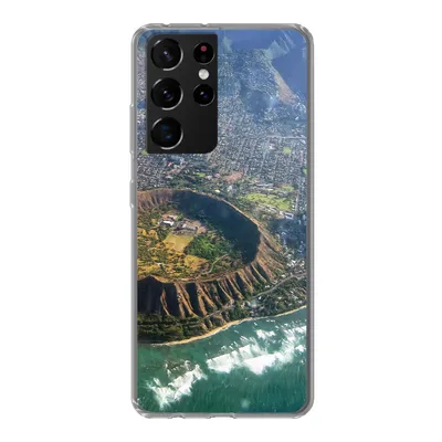 Produktbild von MuchoWow® Handyhülle Schutzhülle Hülle für Samsung Galaxy S21 Ultra Ein Luftbild von Honolulu und einem erloschenen Krater auf Hawaii Silikon Softcase Handy Hülle - Mobiltelefon