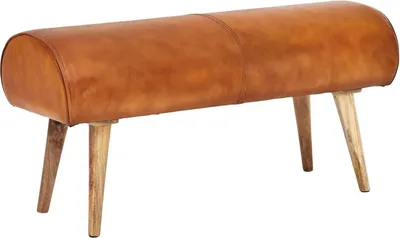 Immagine prodotto di Rootz Bench - Vera pelle - Panca da ingresso imbottita a 2 posti - Marrone Springbok - Panca da letto piccola in pelle - Legno massiccio - 100 x 53 x 40 cm