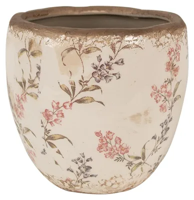 Image de Clayre & Eef Pot de fleurs Ø 14x14 cm Beige Rose Céramique Fleurs