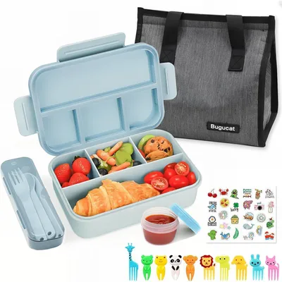 Immagine prodotto di Contenitore per alimenti con scomparti da 1300 ml, a prova di perdite, con borsa per il pranzo e set di posate, colore blu