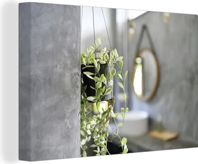Produktbild von OneMillionCanvasses® - Leinwandbilder - 140x90 cm, Kleine Hängepflanze im Badezimmer, Wandbilder Kunstdruck Wanddekoration