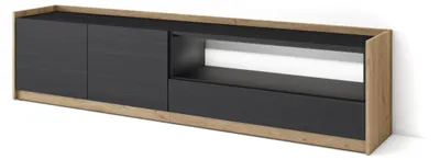 Image de Meuble tv effet bois noir et chêne 207x37x50cm avec Led