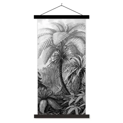 Produktbild von MuchoWow® Textilposter Pflanzen - Schwarz und weiß - Design - Illustration - Botanisch 40x80 cm mit schwarzem Rahmen - Wandemalerei