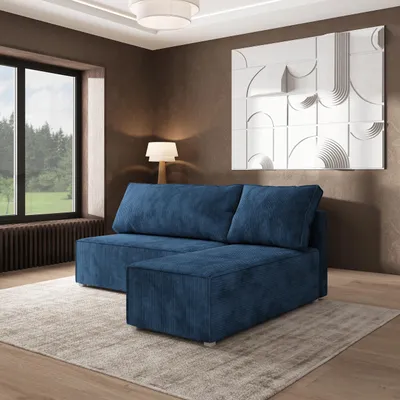 Produktbild von Masseno Ecksofa BRISO P mit Schlaffunktion L-Form, Sofa mit Bettkasten, Wohnzimmersofa, Couch, Soffa, Bettsofa, Couchgarnitur- Blau, POSO 05
