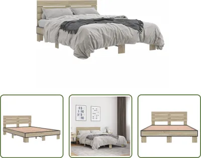 Produktbild von The Living Store Bettgestell Sonoma-Eiche 140x200 cm Holzwerkstoff und Metall