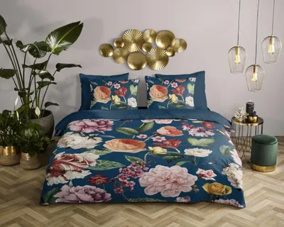 Produktbild von Descanso Bettbezug "bloemen" - Blau - (140x200/220 cm) - Biologisch Baumwolle satijn