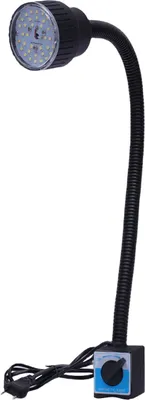 A black LED work light with a flexible gooseneck and a magnetic base is shown against a white background.