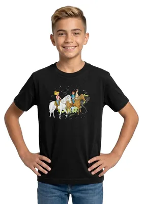 Produktbild von Spreadshirt Bibi Und Tina Ausritt Mit Alexander Falkenstein Teenager T-Shirt, 152/164 (12-14 Jahre), Schwarz