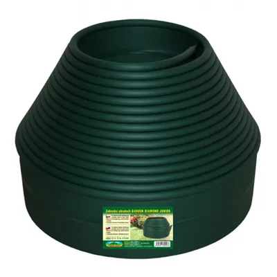 Obrázok produktu pre Zelený plastový záhradný lem s dĺžkou 12 m a výškou 10 cm, ktorý jednoducho oddelí trávnik od záhonu alebo cestičky.