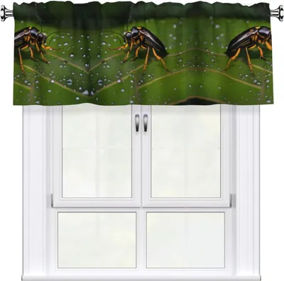 Produktbild von Fenstervolant mit Insektenmotiven auf Blättern, 137,2 x 45,7 cm, einfach anzubringen, für die Fensterdekoration in Küchen, Schlafzimmern und weiteren Räumen
