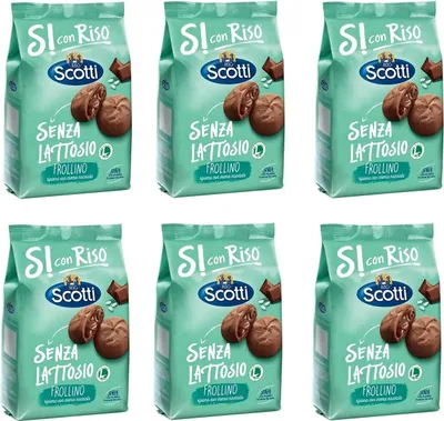 Produktbild von 6x Riso Scotti Senza Lattosio Frollino ripieno con crema di nocciole Kekse Shortbread gefüllt mit Haselnusscreme Laktosefrei Ohne Palmöl und ohne Milchproteine 200g Biscuits cookies