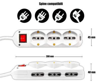 Image de Barre d'alimentation V-TAC pour 9 prises, avec interrupteur et câble de 1,5 m – 6 prises latérales
