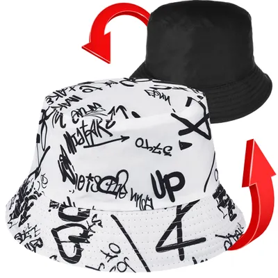 Produktbild von Versoli Bucket Hat Wendehut Sommerhut Fischermütze Sonnenmütze Sonnenschutz Uni - WEISS GRAFFITI