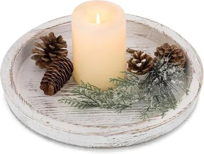 Image de Sous-verre décoratif en bois - Sous-verre décoratif pour bougies - 1 pièce - blanc rustique
