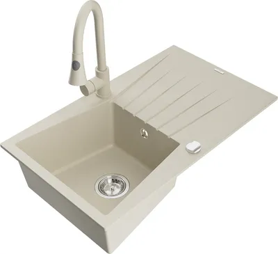 Produktbild von Mexen Cesar 1 Becken-Granitspüle mit Abtropffläche und Mischbatterie Elia, Beige - 6514-69-670101-69