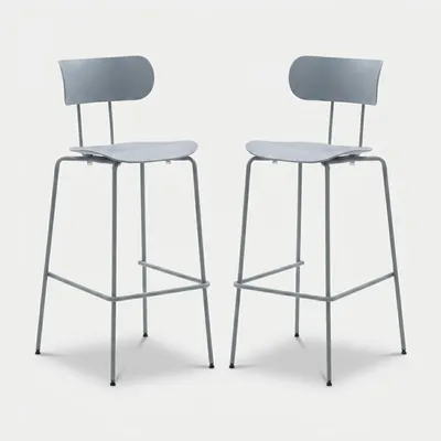 Produktbild von 2er-Set Hocker aus Metall und Polypropylen im modernen Design Jovai - Hellblau
