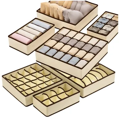 Produktbild von Beige Unterwäsche-Organizer-Set mit 4 faltbaren Aufbewahrungsboxen für den Kleiderschrank