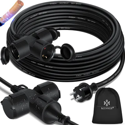 Produktbild von KESSER® Verlängerungskabel mit Schutzkappe Outdoor - für Innenbereich Außenbereich - Verlängerung Stromkabel – 230 V IP44 - Schutzkontakt Baustellenkabel Schutzkontaktstecker