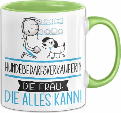 Produktbild von Hundebedarfsverkäuferin Geschenk Tasse Becher Die Frau Die Allen Kann Geschenkidee für eine Hundebedarfsverkäuferin Lustig (Grün)