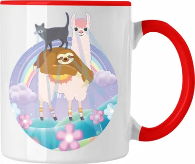 Produktbild von Trendation - Verrückte Tasse Geschenk Katze Llama Faultier Geschenkidee für Frauen (Rot)