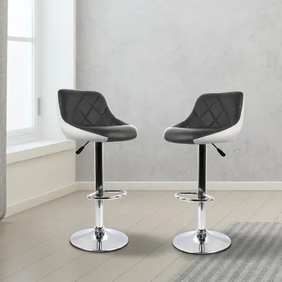 Produktbild von 2er Set Barhocker mit Lehne  aus Kunstleder 360° drehbar höhenverstellbar - Barstuhl, Küchenhocker Schwarz+weiß