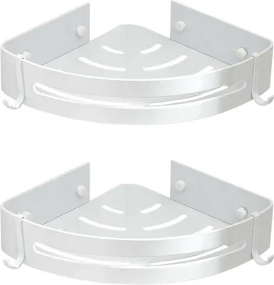 Produktbild von Selbstklebendes Eckregal für Badezimmer, Duschablage, Eckregal – 2er-Pack Eck-Duschablage, Badezimmerregal mit 4 Haken, Dusch-Organizer, Silber
