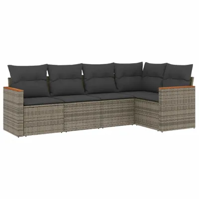 Produktbild von vidaXL 5-tlg. Garten-Sofagarnitur mit Kissen Grau Poly Rattan