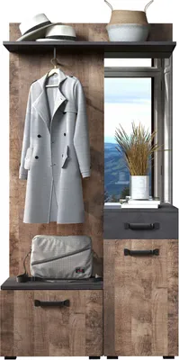 Image de Smile Ensemble de garde-robe 1 étagère, 1 tringle à vêtements, 1 pliant, 1 portes, 1 tiroirs finitions Matera gris, chêne tabac.