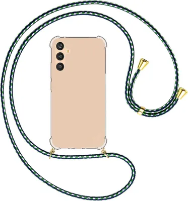 Produktbild von Handykette Backcover-Schutzhülle mit Band (Metall goldfarben) für Samsung Galaxy A34 5G - grün/blau/weiß