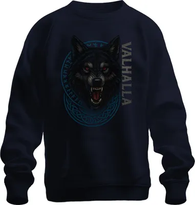 Obrázek produktu pro Viking Wolf Valhalla Runic Circle Nordic Celtic Fenrir Gothic Uni mikina, Navy, XXL