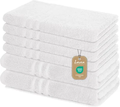 Produktbild von Lavea® 6-teiliges Handtuch Set - 100% Baumwolle, 4x Handtuch 50x100 cm + 2x Duschtuch 70x140 cm, Bad, Gäste & Spa, Weiß