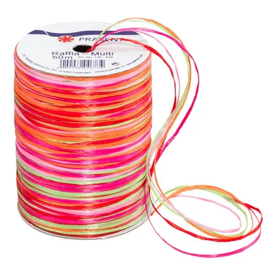 Immagine prodotto di PRÄSENT 136-616 Geschenkband Raffia matt pink/rot/orange/grün 3,0 mm x 50,0m