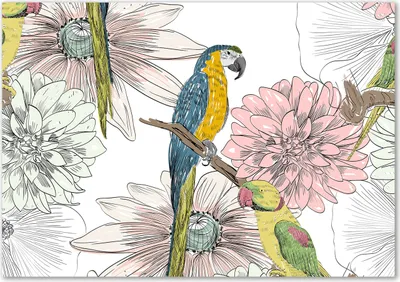 Produktbild von Tulup® Leinwandbild - 100x70 cm - Wandkunst - Drucke auf Leinwand - Leinwanddruck  - Tiere - Mehrfarbig - Papageien Blumen