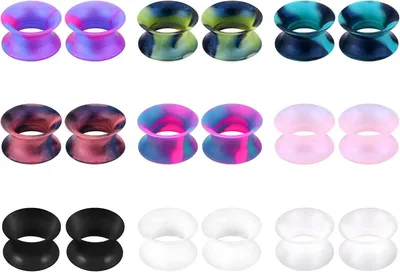 Imagen del producto de Tapones para túneles auriculares, expander de silicona flexible, de 6 a 16 mm, de doble color, para el piercing del oído