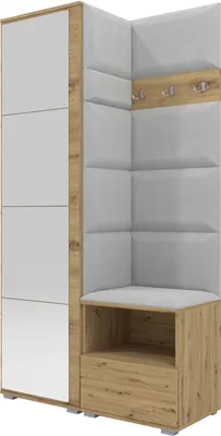 Produktbild von Garderoben-Set Nela I mit Spiegel, Polstergarderobe mit Schuhschrank, Dielenmöbel-Set mit Hochschrank (Farbe: Artisan Eiche + Trinity 32 (Hellgrau))