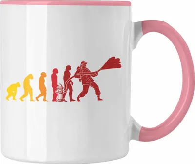 Produktbild von Trendation - Feuerwehr Geschenk Tasse Feuerwehrmann Vater Vatertag Spruch Evolution (Rosa)