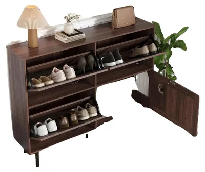 Immagine prodotto di Scarpiera, design salvaspazio, utilizzo versatile, noce naturale